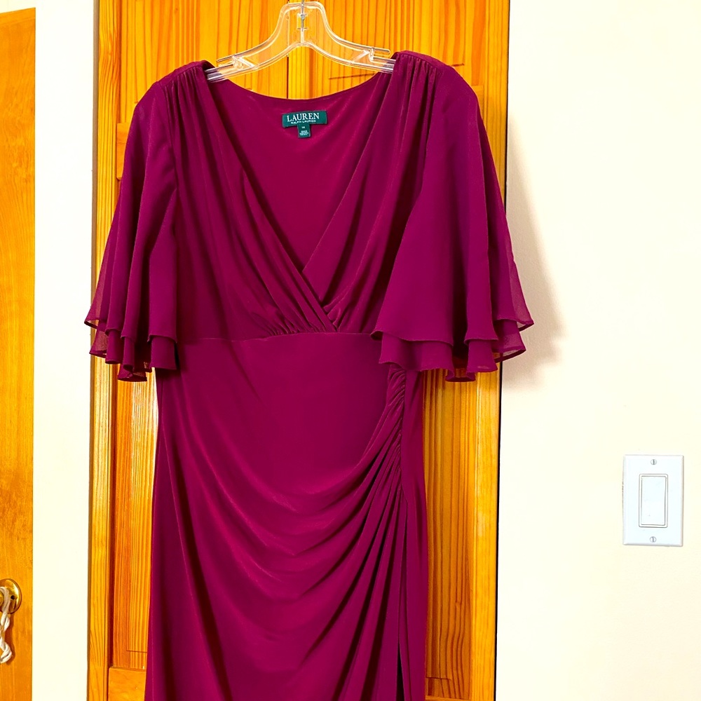 Burgundy color Ralph Lauren dress bell sleeves worn once